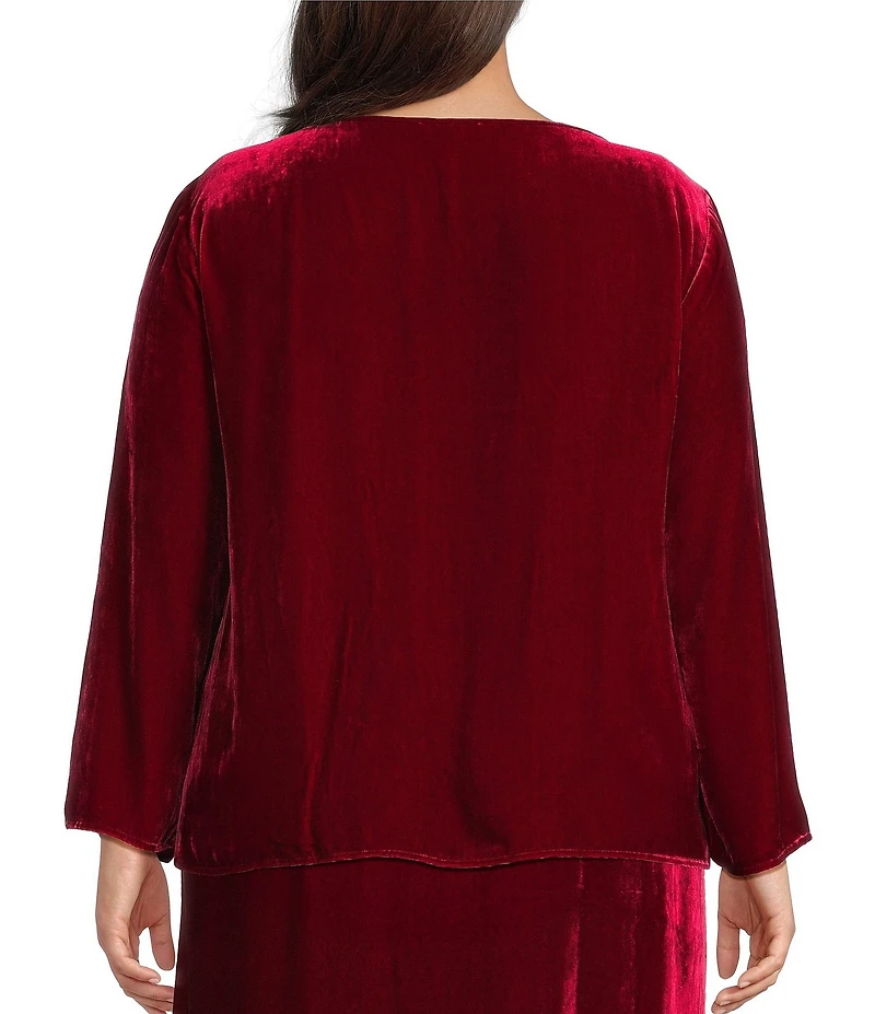 Eileen Fisher Plus Size Velvet Boat Neck Flare Bracelet Sleeve Top