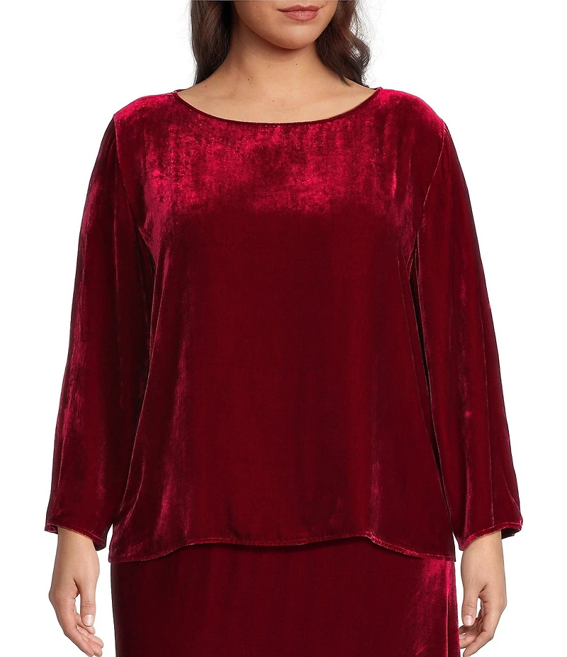 Eileen Fisher Plus Size Velvet Boat Neck Flare Bracelet Sleeve Top