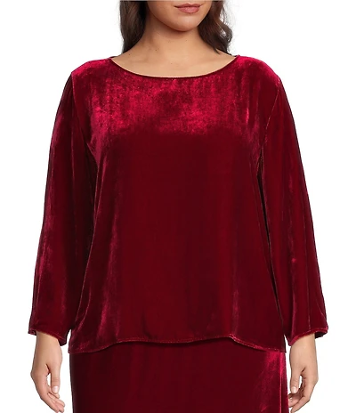 Eileen Fisher Plus Size Velvet Boat Neck Flare Bracelet Sleeve Top