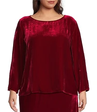 Eileen Fisher Plus Size Velvet Boat Neck Flare Bracelet Sleeve Top