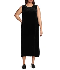 Eileen Fisher Plus Size Velvet Crew Neck Sleeveless Midi Dress