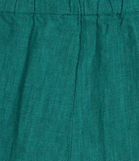 Eileen Fisher Plus Size Washed Organic Linen Elastic Waist Wide Leg Cropped Pants