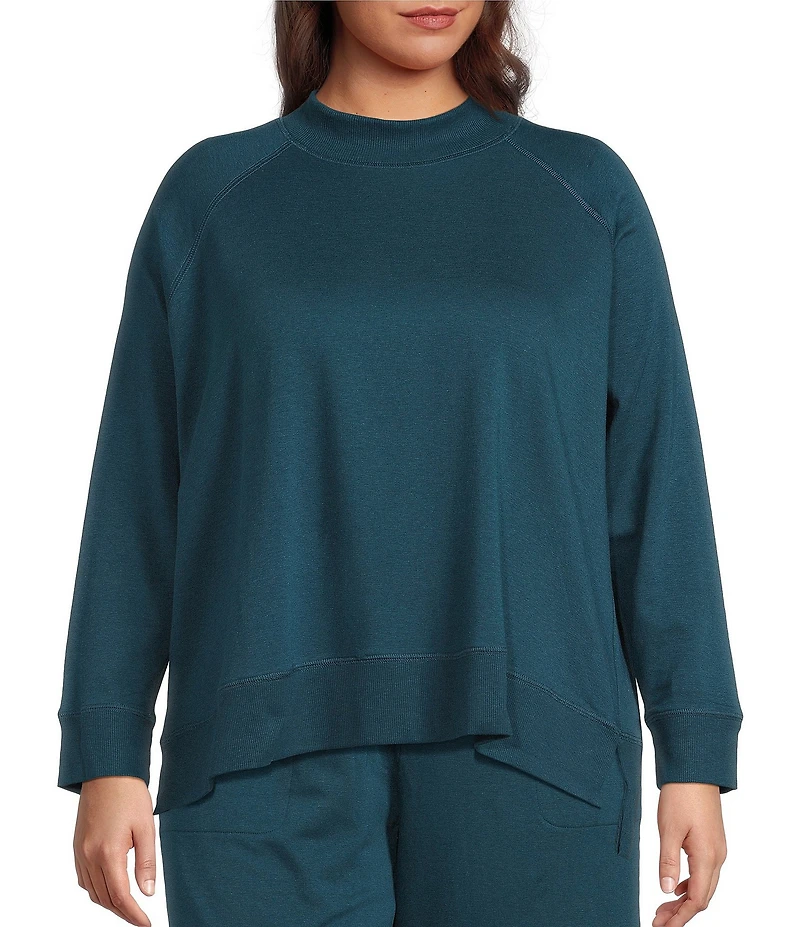 Eileen Fisher Plus Size Organic Cotton Blend Soft Knit High Neck Long Sleeve Top