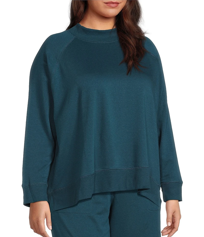 Eileen Fisher Plus Size Organic Cotton Blend Soft Knit High Neck Long Sleeve Top