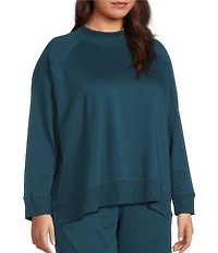 Eileen Fisher Plus Size Organic Cotton Blend Soft Knit High Neck Long Sleeve Top