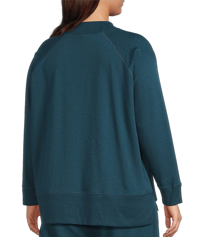 Eileen Fisher Plus Size Organic Cotton Blend Soft Knit High Neck Long Sleeve Top