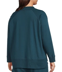 Eileen Fisher Plus Size Organic Cotton Blend Soft Knit High Neck Long Sleeve Top