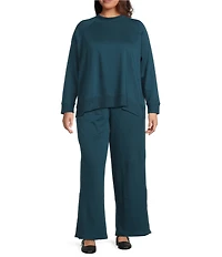 Eileen Fisher Plus Size Organic Cotton Blend Soft Knit High Neck Long Sleeve Top
