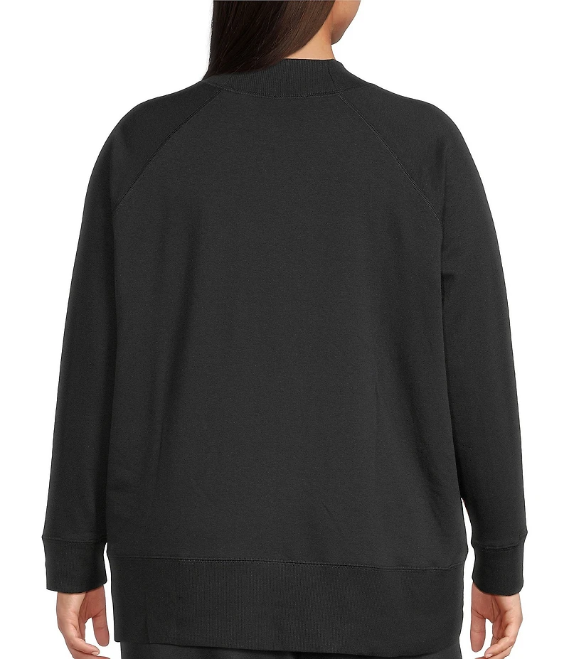 Eileen Fisher Plus Size Organic Cotton Blend Soft Knit High Neck Long Sleeve Top
