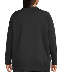 Eileen Fisher Plus Size Organic Cotton Blend Soft Knit High Neck Long Sleeve Top