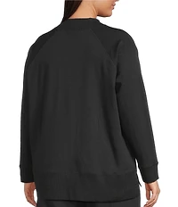 Eileen Fisher Plus Size Organic Cotton Blend Soft Knit High Neck Long Sleeve Top