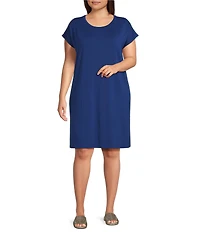 Eileen Fisher Plus Stretch Jersey Knit Crew Neck Cap Sleeve Boxy Dress