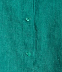 Eileen Fisher Plus Washed Organic Linen Mandarin Collar Short Sleeve Button Front Top
