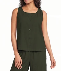 Eileen Fisher Puckered Organic Cotton Scoop Neck Sleeveless Button-Front Vest