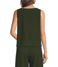 Eileen Fisher Puckered Organic Cotton Scoop Neck Sleeveless Button-Front Vest