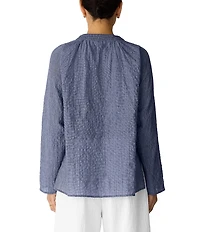 Eileen Fisher Puckered Organic Cotton Weave Split V-Neck Long Sleeve Top