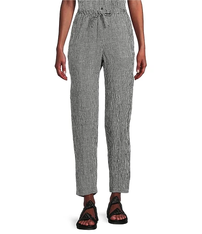 Eileen Fisher Puckered Organic Linen Gingham Taper Ankle Coordinating Pants