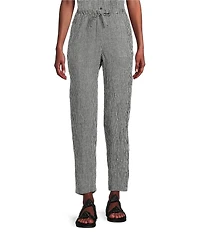 Eileen Fisher Puckered Organic Linen Gingham Taper Ankle Coordinating Pants
