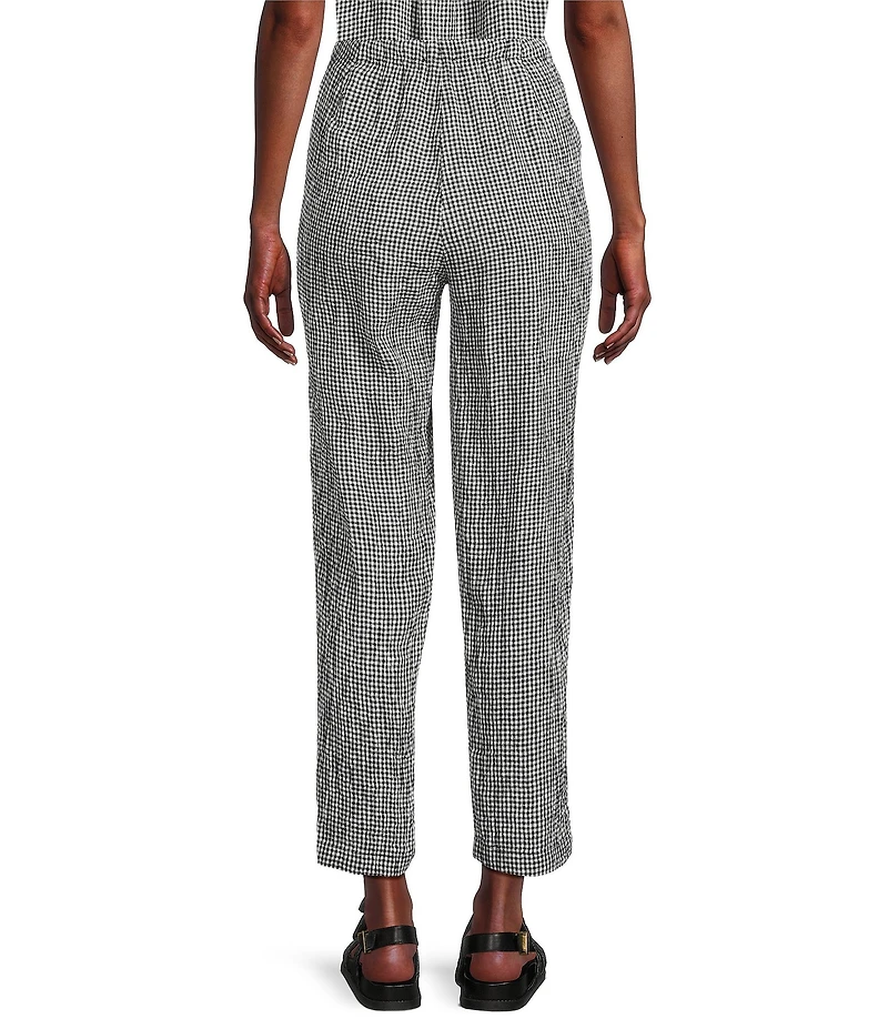 Eileen Fisher Puckered Organic Linen Gingham Taper Ankle Coordinating Pants