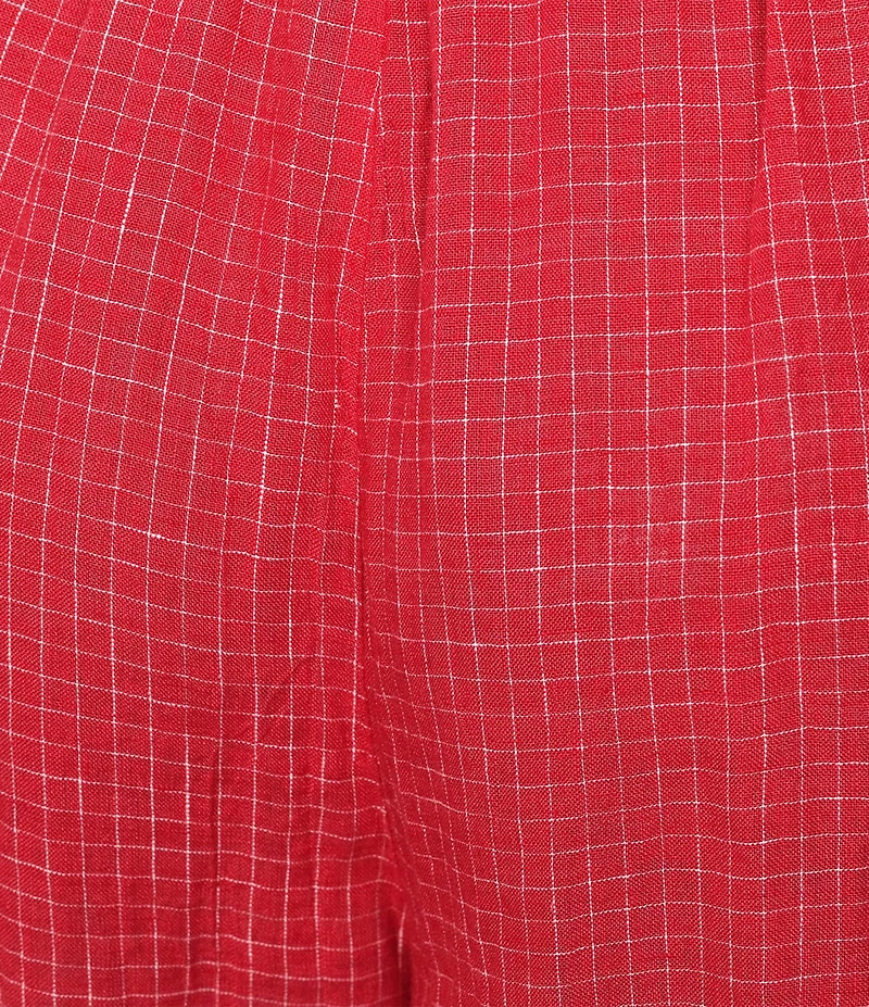 Eileen Fisher Puckered Organic Linen Grid Elastic Waist Wide Ankle Pants