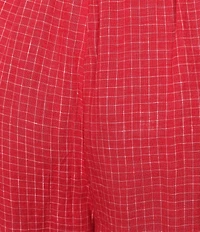 Eileen Fisher Puckered Organic Linen Grid Elastic Waist Wide Ankle Pants
