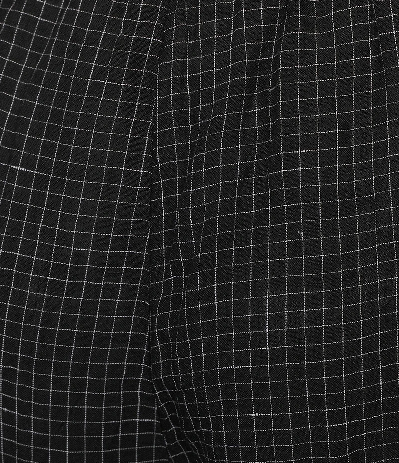 Eileen Fisher Puckered Organic Linen Grid Elastic Waist Wide Ankle Pants