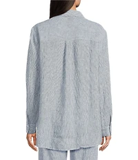 Eileen Fisher Puckered Organic Linen Point Collar Long Sleeve Shirt