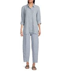 Eileen Fisher Puckered Organic Linen Point Collar Long Sleeve Shirt