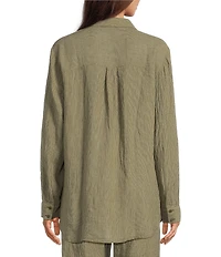 Eileen Fisher Puckered Organic Linen Point Collar Long Sleeve Shirt