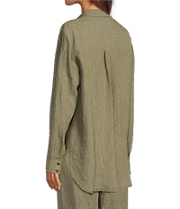 Eileen Fisher Puckered Organic Linen Point Collar Long Sleeve Shirt