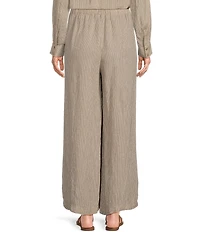 Eileen Fisher Puckered Organic Linen Stripe Drawstring Wide Ankle Pants