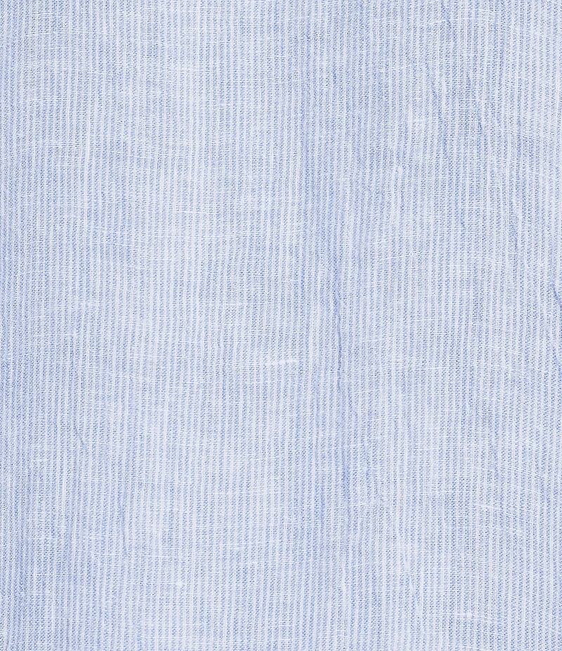 Eileen Fisher Puckered Organic Linen Stripe Mandarin Collar Cap Sleeve Dress