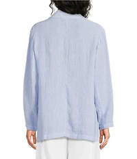 Eileen Fisher Puckered Organic Linen Stripe Notch Collar Long Sleeve Jacket