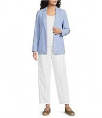 Eileen Fisher Puckered Organic Linen Stripe Notch Collar Long Sleeve Jacket