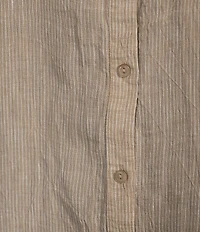 Eileen Fisher Puckered Organic Linen Stripe Split V-Neck Long Sleeve Cut-Away Shirt