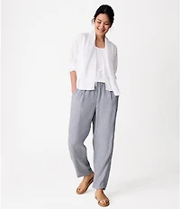 Eileen Fisher Puckered Organic Linen Yarn-Dyed Stripe Elastic Waist Pull-On Pants