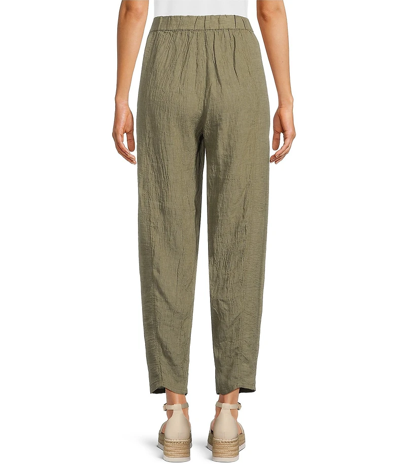 Eileen Fisher Puckered Organic Linen Yarn-Dyed Stripe Elastic Waist Pull-On Pants