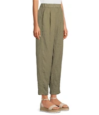 Eileen Fisher Puckered Organic Linen Yarn-Dyed Stripe Elastic Waist Pull-On Pants