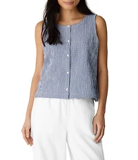 Eileen Fisher Puckered Organic Weave Scoop Neck Sleeveless Button-Front Vest