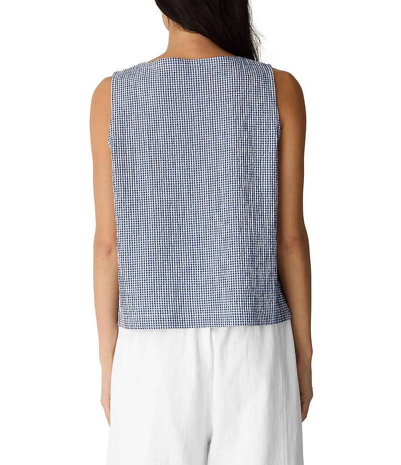 Eileen Fisher Puckered Organic Weave Scoop Neck Sleeveless Button-Front Vest