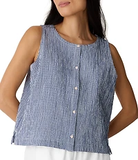 Eileen Fisher Puckered Organic Weave Scoop Neck Sleeveless Button-Front Vest