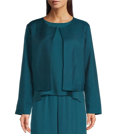 Eileen Fisher Quilted Silk Round Neck Long Sleeve Jacket