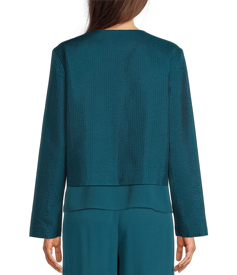 Eileen Fisher Quilted Silk Round Neck Long Sleeve Jacket