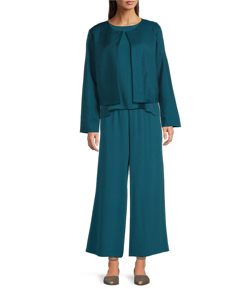 Eileen Fisher Quilted Silk Round Neck Long Sleeve Jacket
