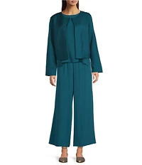 Eileen Fisher Quilted Silk Round Neck Long Sleeve Jacket