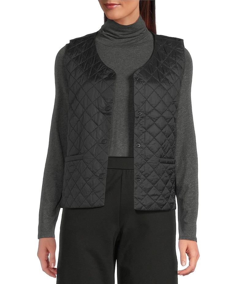 Eileen Fisher Quilted V-Neck Sleeveless Vest
