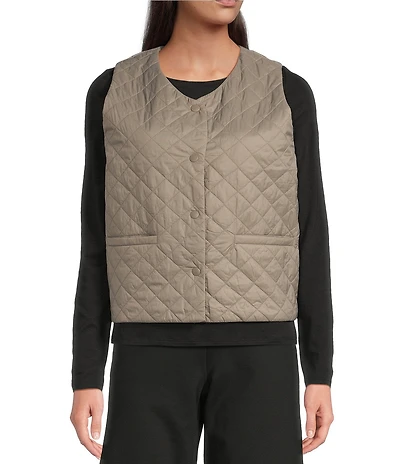Eileen Fisher Quilted V-Neck Sleeveless Vest