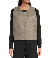 Eileen Fisher Quilted V-Neck Sleeveless Vest