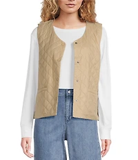 Eileen Fisher Quilted V-Neck Sleeveless Vest