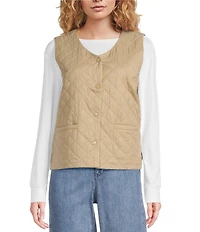 Eileen Fisher Quilted V-Neck Sleeveless Vest